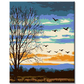 Painting by Numbers Art Nature Geese Fly Over The Bare Trees in The Winter Sky